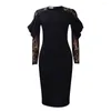 Ethnic Clothing Autumn Fashion Lace Bubble Sleeve Pencil Dress African Women Elegant OL Solid Long Tight