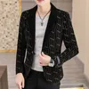 2023 Hommes Automne Épais Velours Côtelé Couleur Col Assorti Veste De Costume Jeunes Casual Cool Belles Rayures Imprimé Blazer N2zT #