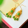 Dangle Earrings S925 Sterling Silver Water Drop Retro Green Circle Natural Hetian Jade Temperament Long