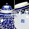 Vases Maître peint à la main en porcelaine dorée et bleue, pot de Temple, Vase en céramique Jingdezhen, décoration de salon chinois