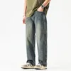 breda ben jeans män baggy byxor sommar rakt klippt löst retro blå denim byxor streetwear fi fickor vintage man kläder r7f4#