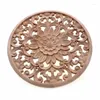 Decorative Plates Carved Flower Carving Round Wood Appliques For Furniture Cabinet Unpainted Wooden Mouldings Decal Figurine15x15x2Cm