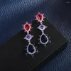 Boucles d'oreilles pendantes EYER à la mode bleu CZ Zircon cristal pendentif multicolore longue pour les femmes de mariage bijoux de mariée Femme cadeau