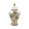 Vases Vase en porcelaine Pot de gingembre avec fleurs sculptées multifonctionnel 7.5x12.4 pouces pour la décoration du salon