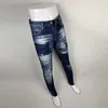 Jeans masculinos rua moda homens de alta qualidade retro azul estiramento magro ajuste rasgado pintado designer hip hop marca calças hombre