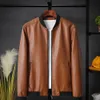 men Jacket Faux Leather Zipper Cardigan Lg Sleeves Windproof Smooth Surface Plus Size Men Spring Coat For Daily Wear h8uu#