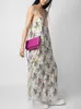 Casual Dresses 2024 Spring and Summer Style spetsskärm Floral tryck Suspender klänning/ midi kjol för kvinnor