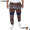 Men'S Pants Mens 2021 Tropical Trousers Beach Hawaiian Harem Hiphop Baggy Loose Fitness Sweatpants Elast Waist Casual Wide Leg Drop D Dhewo