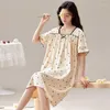 Women's Sleepwear Sweet Princess Short Sleeve Print Nightgowns For Women Summer Korean Cute Bow Night Dress Nightdress Home Gown Nighty