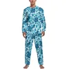 Ropa de dormir para hombre, pijamas con estampado Floral rosa, manga larga, hojas verdes, conjuntos de pijama de noche de 2 piezas, gráfico Kawaii de otoño para hombre