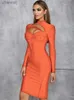 Urban Sexy Dresses Elegant Long Sleeve Bandage for Women Striped O Neck Hollow Out Bodycon Celebrity Evening Club Party Midi Dress yq240327