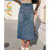 Zhisilao High Weist مستقيم Denim Skirt Women Vintage Split Fork Blue Long Bodycon Jean Jean Skirt240327