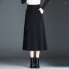 Rokken Dikke Gebreide Elastische Hoge Taille Winterrok Koreaanse Mode Dames Losse A-lijn Elegant Halverwege de Kuit Lang S R371