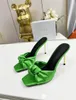2024 730 Sexy Sandals عالية الجودة عالية الجودة أحذية الكعب الجلدي الأصلي أحذية Silippers Silk Boy Tie Vamp 9.5cm نساء مضخات سيدات الصندل