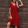 French Women's Dress, Loose And Casual V-Neck, Short Sleeved, Waistband Patchwork, Flowing Dress 525242