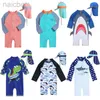 Baby One-Pocans UV Boy Swimsuit One Piece Swimming Koszyk Kreskówka Kącika SPF 50 Długie rękawie dzieciom kąpiel 1-7 lat 240327