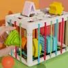 Brinquedos de inteligência Brinquedos de classificação de formato de bebê Crianças Montessori Educacional Cubo sensorial colorido com faixas elásticas para habilidades motoras finas 24327