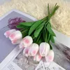 Fleurs décoratives 10x fleur artificielle simulation PU faux fleuris bouquet mariage intérieur pour décoration vase maison rose clair