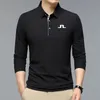 Moda masculina golfe manga longa sólida casual camisas polo primavera outono streetwear roupas masculinas lapela xadrez negócios escritório topos 240312