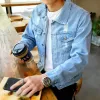 denim Jackets Man with Hole Autumn Jeans Coat for Men Blue Casual Slim Ripped Short Size L Menswear Designer Fast Deery Y2k G 28dP#