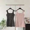 Casual Dresses Spring Summer Temperament Tweed Mini Dress Women Sexy Small Fragrance Plaid Double Breasted Tank Robe Ladies 2024