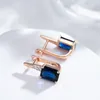 Dangle Earrings Kinel Shiny Square Blue Natural Zircon English For Women 585 Rose Gold Mixed Silver Luxury Wedding Party Daily Jewelry
