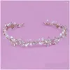 Barrettes à cheveux Barrettes Fête Couronne à la main Chapeaux de mariée Tiara Ornements Coiffure Pièce de tête Cristal Perle Mariée Bandeau avec Ribbo Otjt9