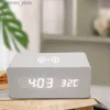 Horloges de table de bureau Réveil en bois avec chargement sans fil LED Montre de table numérique avec température Date Contrôle acoustique Détection Horloges de bureau 24327