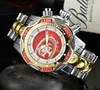 Invicto – montre de sport à Quartz pour hommes, avec Date, rouge Zeus, fil d'acier, bracelet en acier, heure mondiale, fonction complète, boucle déployante 51mm