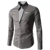 Camisas de vestido masculinas moda fina homens gola casual manga longa bloco de cor botão para cima masculino lapelas outwear negócios formal camisa slim top