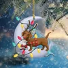 Suministros de fiesta Santa tumbado en la luna y perros de dibujos animados adorno para árbol de Navidad ventana colgantes decoración de Navidad