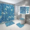 Shower Curtains Water Ripple Bathroom Curtain Set Mat Toilet U-shaped Home Decor