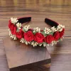 Overige haarsieraden Boho Handgemaakt Paars Rood Roos Bloem Hoofdbanden Gevoerde hoofdtooi Kristallen haarbanden voor dames Tiara Accessoires Drop Otuwr