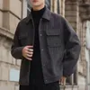 Mäns jackor Solid Color Work Jacket Stylish Fall Winter med Turn-down krage Single-Breasted Design varmt tjockt för män