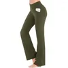 Calças femininas cintura alta elástica multi-bolso casual esportes grandes pernas moda leggings capris yoga