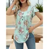 Designer Women's Fashion Casual T-shirt 2024 summer New Loose Short Sleeve Printed Pleated Button T-shirt Top Womens Top women cotton blouse t shirts ladies shirts7FL9