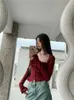 Blusas para mujer Mujeres Navidad Camisas rojas Coreano 2000s Harajuku 90s Vintage Elegante Streetwear Cuello cuadrado Camisa de manga larga Ropa