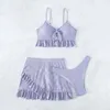 Mulheres Swimwear Mulheres Bikini Set com Saia Elegante Três Peças para Ruffle Hem Sling Bra Cintura Alta Cobertura Rápida