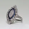 Anéis de cluster pedra azul para mulheres anel de noivado de casamento cor strass bague femme jóias de luxo