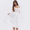 Robe blanche mi-longue Sexy à bretelles en dentelle pour filles, vêtements d'été pour femmes, nouvelle collection, 439023