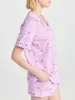 Women's T Shirts Cute Pajama Sets For Women Kawaii Striped Plaid Tropical Print Button Down Shorts Matching Pjs Summer Loungewear
