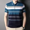 Men's Polos Summer Smart Casual Korean Thin Short Sleeve Polo Shirts Men Panelled Lapel Button Patchwork Print Stripes Fashion Loose Top