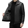 2 Colors!2023 Autumn and Winter Men's Leather Coat Thickened and Veet Flip Collar Warm Leather Coats Mens Jacket J9Ot#