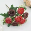 Fleurs décoratives résistantes à la branche artificielle des pivoines élégantes pour décoration de mariage à la maison réaliste 7 têtes fausse fleur avec tige