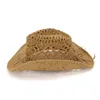 Fashion Hollowed Handmade Cowboy Straw Hat Women Men Summer Outdoor Travel Beach Hats Unisex Solid Western Sunshade Cap 240326