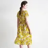 Casual Dresses White Print Yellow Floral Silk Women Fashion 2024 Summer Long Sexy Office Work Daily Dress Plus Size Slim Fit A