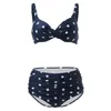 Damesbadmode Sexy Wave Dot Print Bikini Hoge taille Set Tweedelige split open rug Laag uitgesneden damesbadpakken