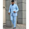 fi Abiti da uomo blu cielo Due pezzi Designer Custom Made Set da sposa bello per abbigliamento formale da uomo Busin V721 #