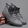 Повседневная обувь Мужские кожаные мужские ботинки Корейские черные высокие берцы 2024 Износостойкие лоферы Дизайнерские вулканизированные для отдыха