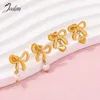 Boucles d'oreilles créoles Joolim bijoux haute qualité PVD vente en gros sans décoloration mode mignon papillon perle pendentif boucle d'oreille en acier inoxydable pour les femmes